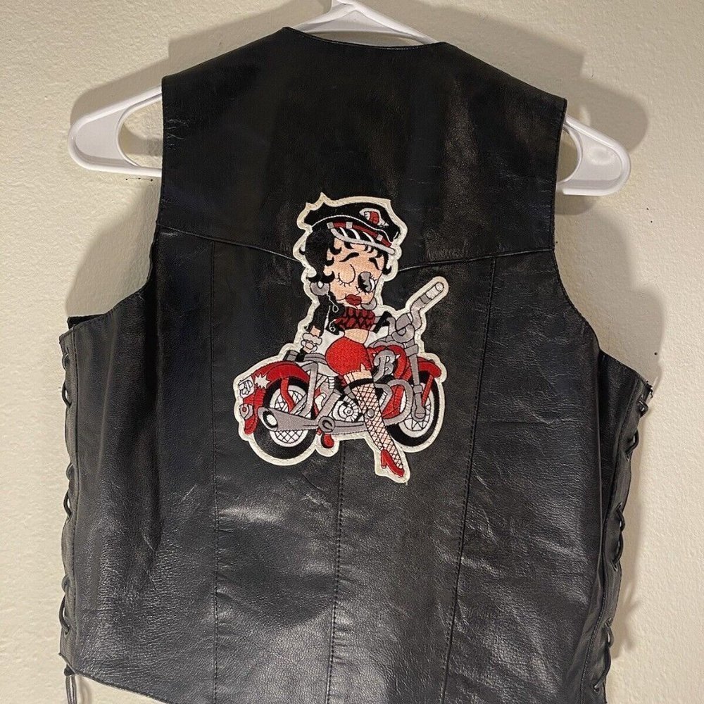 ALLSTATE LEATHER Genuine Leather Vest Side Laces Betty Boop Women's Black XS